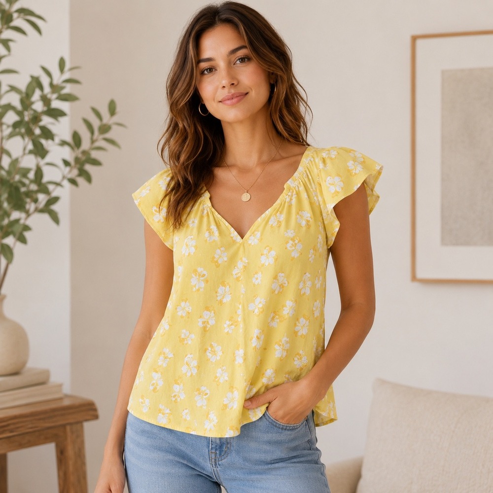 Banana‎ Republic Cottagecore MP Floral Flutter Sleeve V-Neck Blouse 819293-00